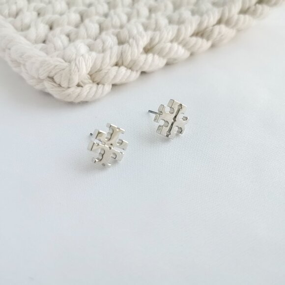 Tory Burch Silver Logo Earrings - Picture 2 of 3